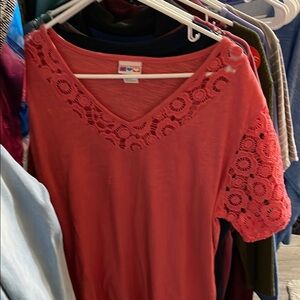 Women's Coral Lace Sleeve Top